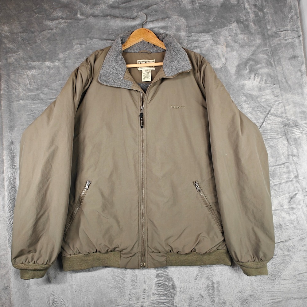 LL Bean Three Season Jacket Mens XL Tall Brown Olive Fleece Lined 0UF44 Bomber